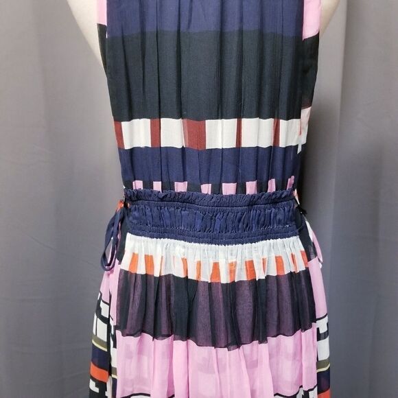 APIECE APART Lippard Multi Color Striped Chiffon Silk Midi Dress 4 - Picture 7 of 13